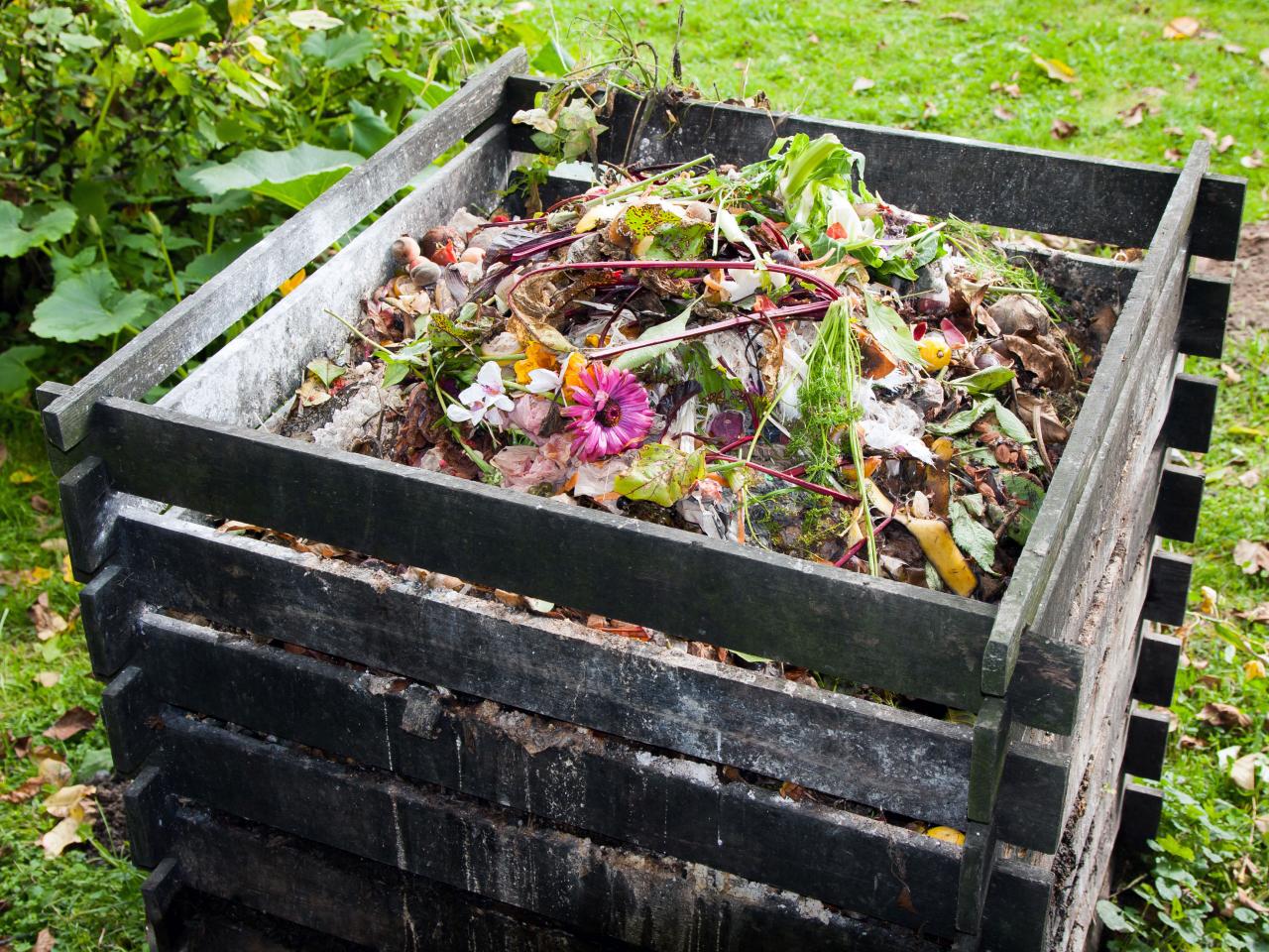 a wooden compost bin